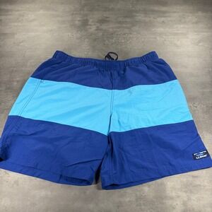 LL Bean Swim Trunk Short XL Supplex Nylon Colorblock Beach Blue Lined Surf Baggy